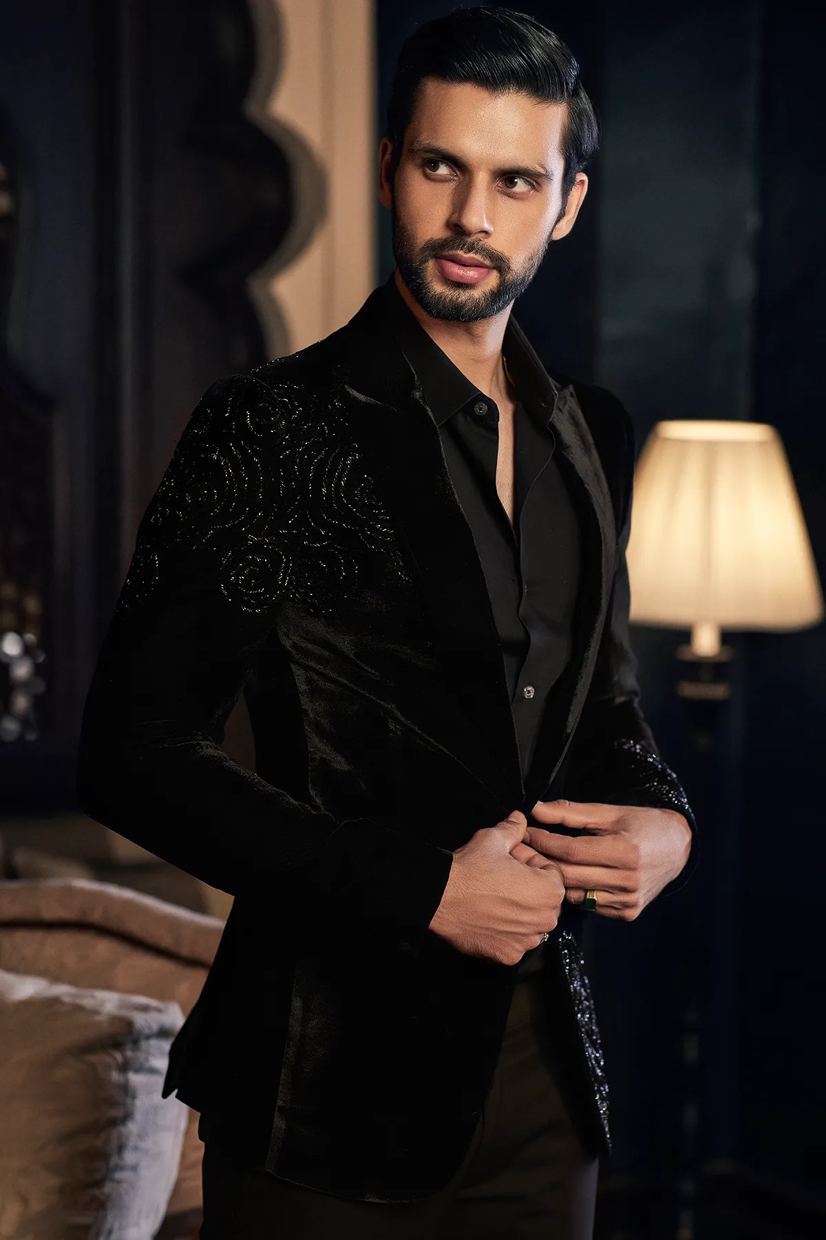 Black Flower Velvet Blazer
